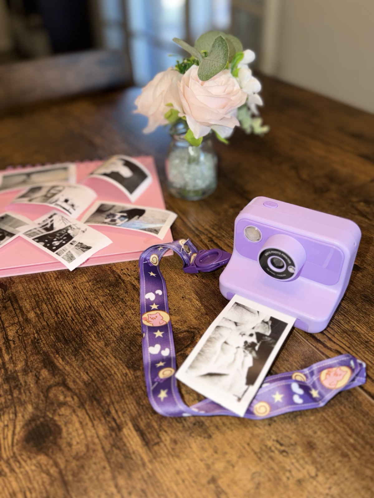 GoFunly camera printing a black-and-white photo