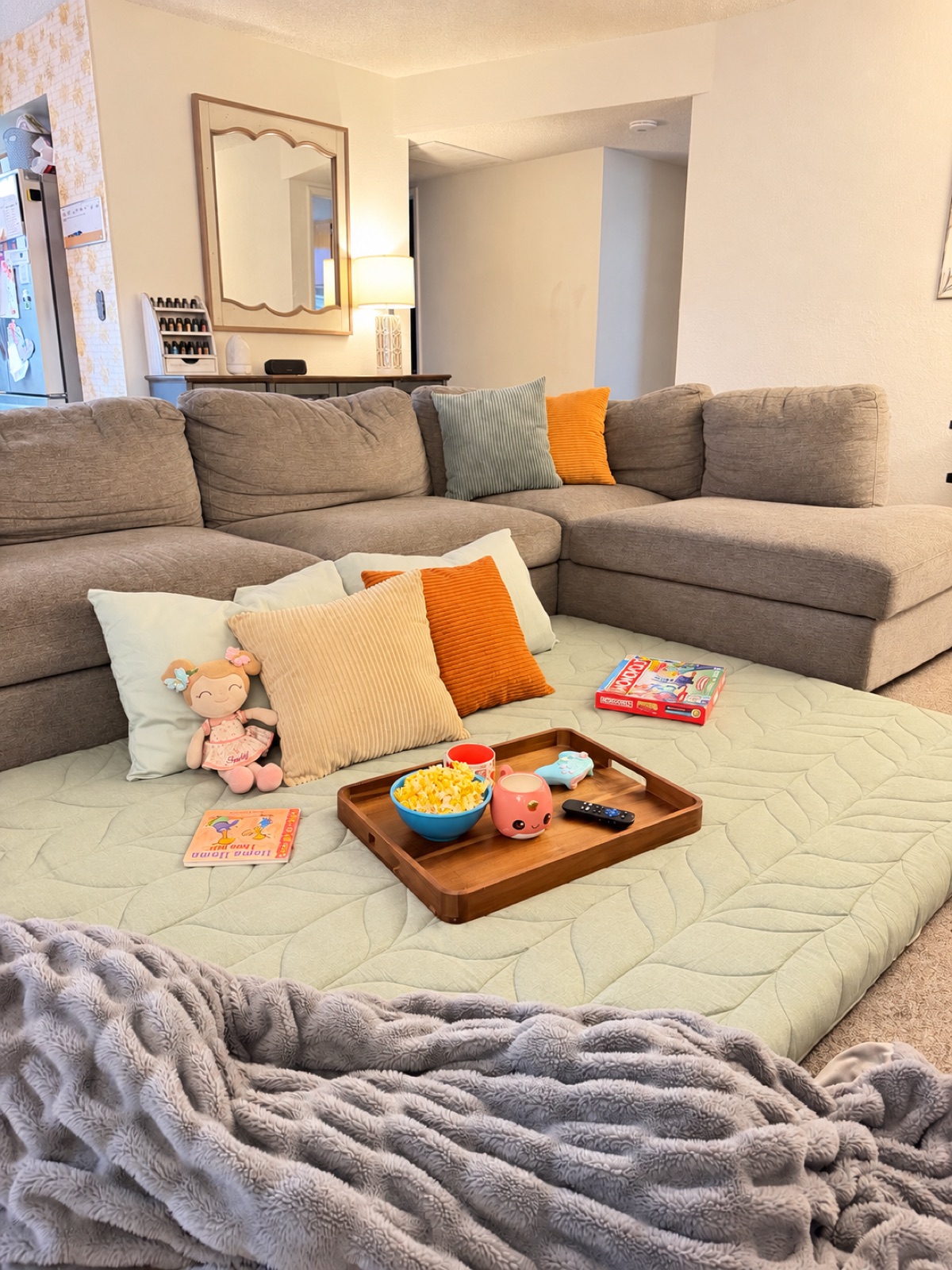 Zonli floor mattress styled for a family movie night